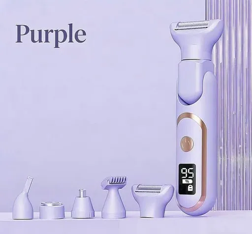 5-in-1 Purple Women Electric Body Hair Trimmer - Painless Shaver Nose Eyebrow Grooming Kit, 180° Rotatable Head and TypeC Charging