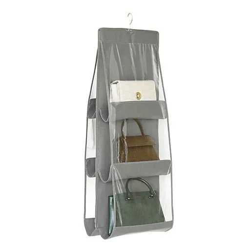2 pack Medium and Large Handbag Hanging Purse Organizer for Closet, Handbag Storage Hanger Organizer for Family Closet Bedroom, Foldable and Universal Fit, Grey（Storage bag only）