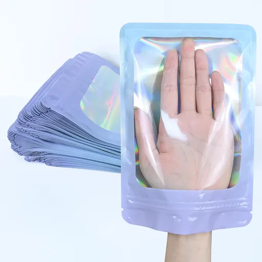 Resealable Mylar Pouch Bag Great for Office Home Party Favor Food Storage (100PCS, Holographic Color,6.5*10cm)