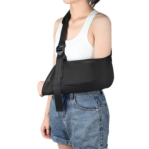 Arm shoulder sling, breathable sling with shoulder pad, used to support male and female rotator cuff injuries, left or right arm, elbow, clavicle fracture surgery (black, M)