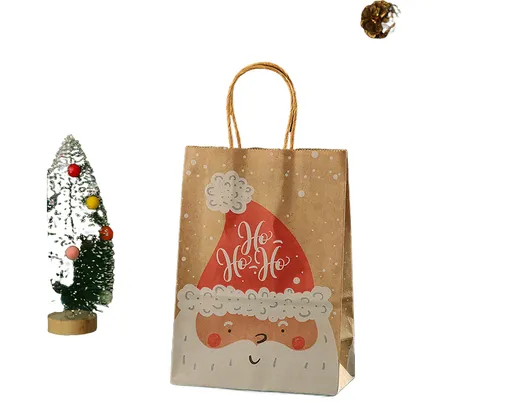 12Pcs Eye-catching Christmas Gift Bags Folding Cartoon Kraft Paper Printed Gift Pouch for Holiday-S
