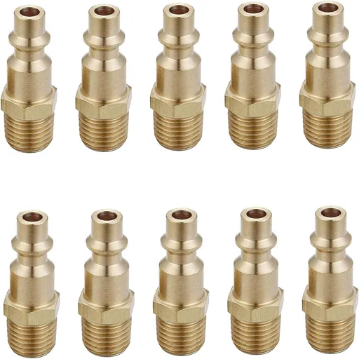 Brass 1/4-Inch NPT Male Industrial Air Hose Quick Connect Adapter, Air Coupler and Plug Kit, Air Compressor Fittings, 10pcs (Male NPT)