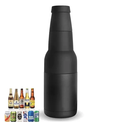 3 in 1 Beer Bottle and Can Cooler, Vacuum Insulated Double Walled Stainless Steel Cooler with Beer Opener (Black)