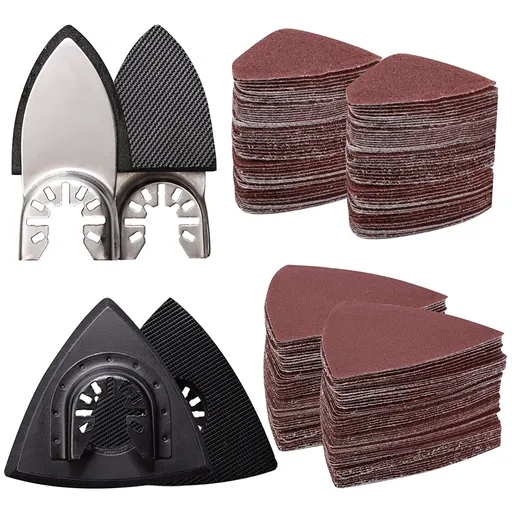 104Pcs Oscillating Tool Detail Sanding Pads Kit 2Pcs Triangle Sanding Pads and 2Pcs Finger Sanding Pad 100Pcs Multitool Sandpaper Grit Fit for Finishing Wood Sanding Plaster