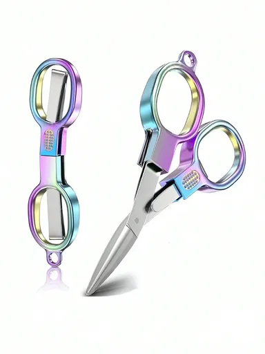 Double Circle Retro Gold Folding Scissors Portable Mini Gold Scissors Compact Design For Fishing Travel Home Use Lightweight Sharp Golden Blade Precise Cutting