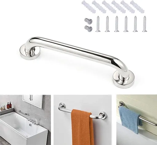 Wall Grab Bar - Extra Grip - 30cm - Handle / Wall Grip for Bathroom / Shower / Toilet - Toilet Grab Bar - Bath Grab Bar - Shower Grab Bar - Non-Slip Grab Bar - Kitchen - Stairs - Kitchen Cabinet Handle - Safety Grip - Screws Included
