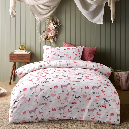 Happy Kids Farmyard Friends Washed Quilt Cover Set Double