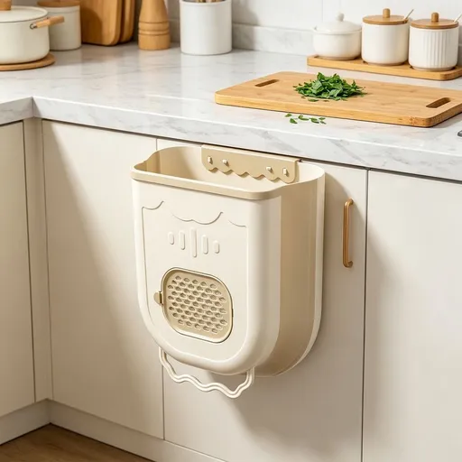 Wall Mounted Foldable Trash Can Punch Free Hanging Telescopic Plastic Kitchen Waste Bin