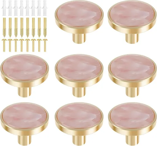 8Pcs Drawer Knob Set, Zinc Alloy Dresser Pull with Screws, Decorative Drawer Handle, Exquisite Furniture Knob for Closet Dresser Door - Pink - Size 22mm