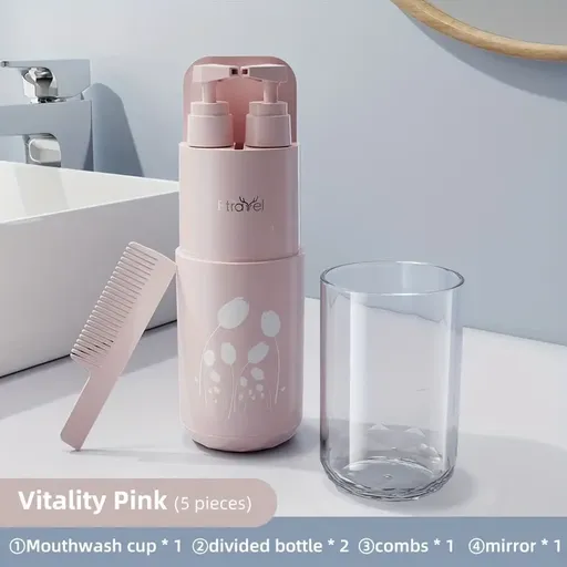 5-Piece Portable Travel Toiletry Cup Set — A Must-Have for Stylish Travelers（pink）