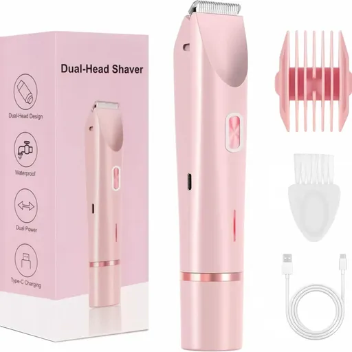 Women Electric Shaver for Hair Removal, Rechargeable Waterproof 2‑in‑1 Double‑Sided Razor, Wet & Dry Use Portable Body Hair Trimmer for Legs Armpits Bikini