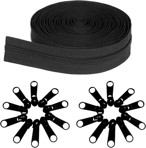 10 Yards 360 Inches Bulk Zippers,9 Meters #3 Zipper for Sewing,Black Nylon Coil Zippers by The Yards with 20pcs Replacement Sewn Zippers for DIY Sewing Craft,Bags,Clothes,purses etc.(Black)