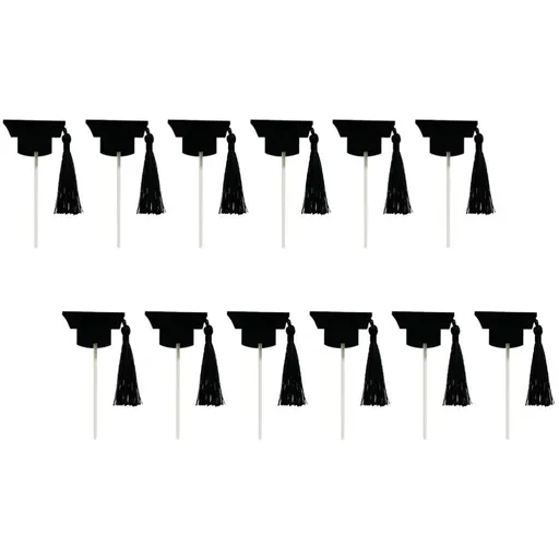 12pcs Graduation Hat Cake Topper Graduation Cocktail Toothpicks Graduation Cap Topper Cake Topper Picks for Party(Black)
