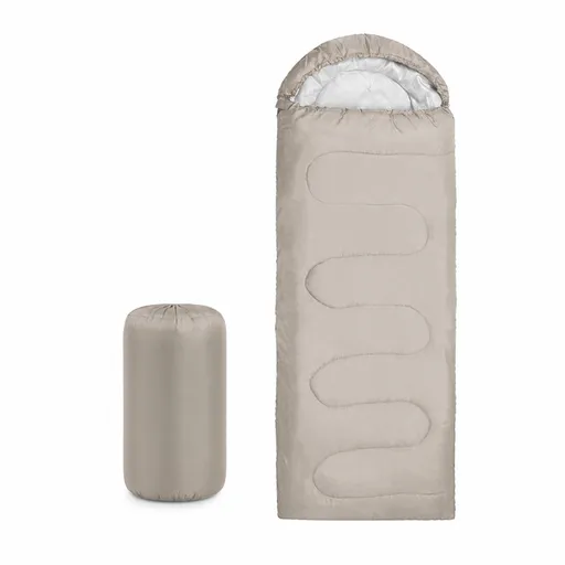 210 x 75cm Beige Portable Envelope Camping Sleeping Bag 1.3kg Thickened Warm Sleeping Bag with Carry Bag, Convertible Blanket Design & 4 Seasons Cold Weather or Warm for Hiking Travel Indoor Outdoor Use