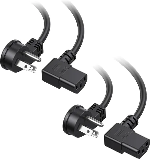 2-Pack 16 AWG Low Profile Right Angle Power Cord, 90 Degree Power Cord, 6 Feet (NEMA 5-15P to Angled IEC C13)