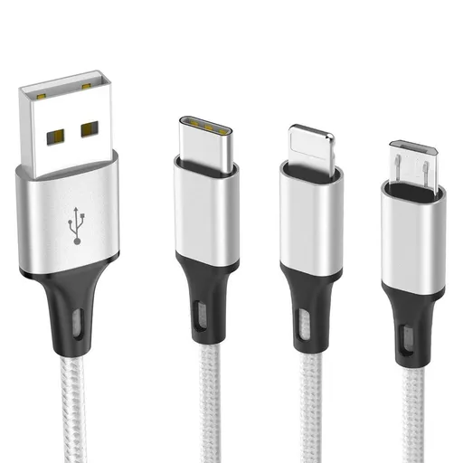Multi USB charging cable suitable for most mobile phones and tablets, aluminum nylon three in one universal multi charging cable