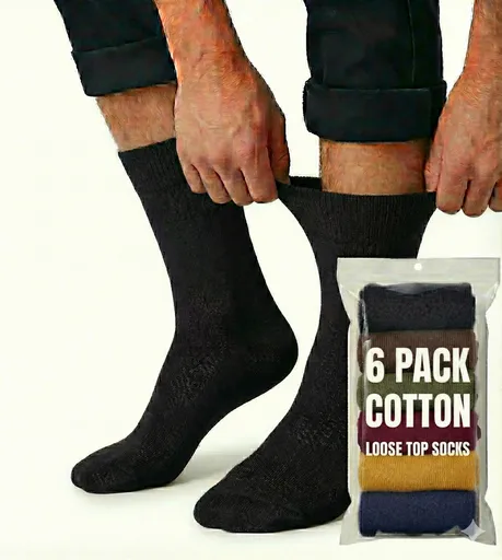 6x Pair COTTON Rich LOOSE TOP SOCKS Circulation Diabetic Comfort in Assorted Colours