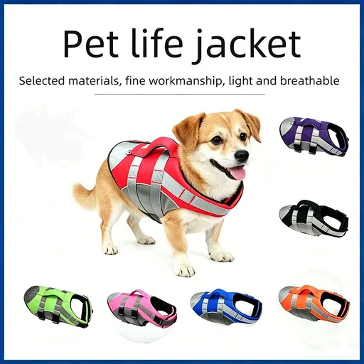 Dog Life Jacket Pet Swim Vest with Rescue Handle Reflective Strips Adjustable Quick Release Buckle for Beach River Lake Boating and Water Play Safety (L, Red)