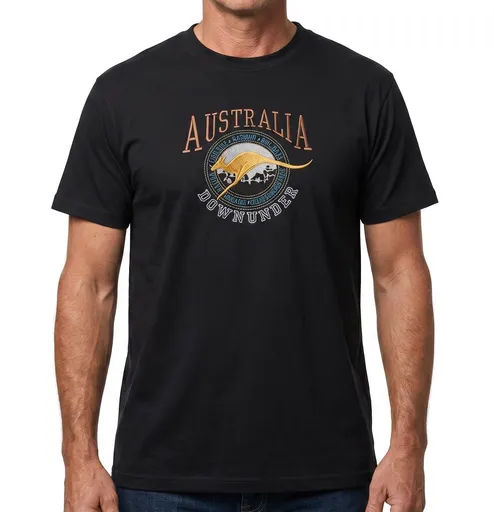 Adult Australia Kangaroo T Shirt Australia Day Souvenir Tee Top 100% Cotton - Black