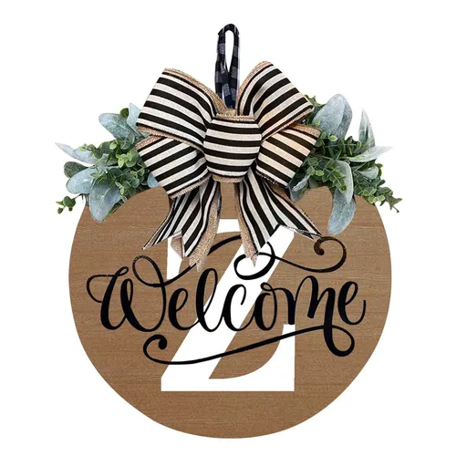 Front Door Wreath Personalized Initial Last Name Eucalyptus Bow 30x30cm Farmhouse Year Round Welcome Sign