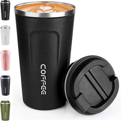 17oz Stainless Steel Vacuum Insulated Tumbler - Coffee Travel Mug Spill Proof with Lid - coffee Cup for Keep Hot/Ice Coffee Tea and Beer (Black)