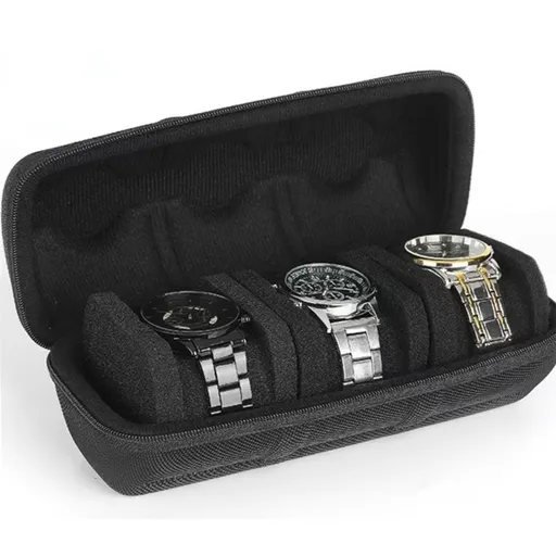 Watch case for travel and storage, hard 3 slots Watch Roll Organizer for Men and Women（does not include a watch）