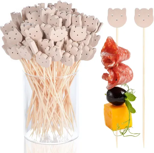 100 Pcs Fancy Toothpicks for Appetizers, 4.7 Inch Bear Face Cocktail Picks for Party Decoration, Bamboo Appetizer Skewers for Charcuterie Sandwich Burgers Fruit Drinks Party