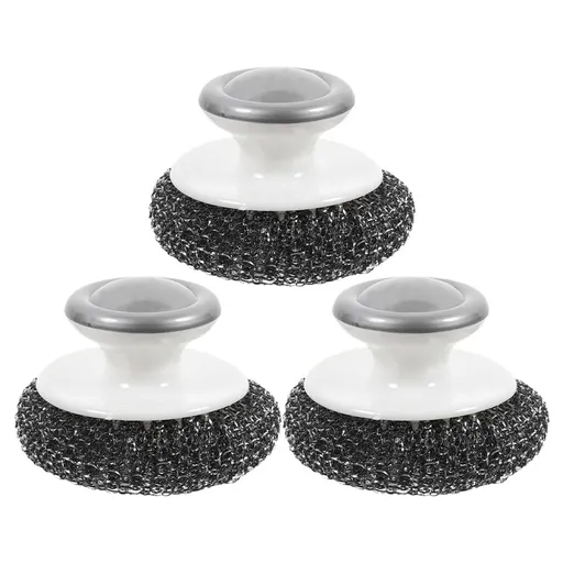 3Pcs Pan Scrubber with Handle for Kitchen Use Assorted Color PP and Steel Wire