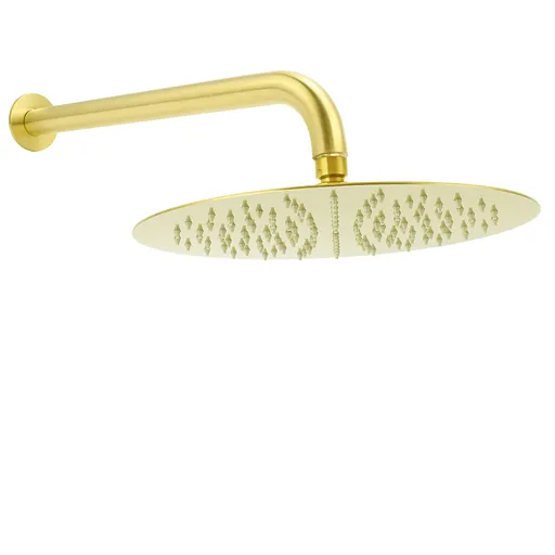 PVD Brushed Gold 12" Shower Rain Head 355mm Straight Wall Mount Arm Bathroom Set