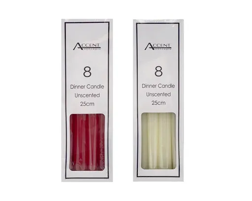 bulk 192 Unscented Dinner Candle Red & Ivory 25cm