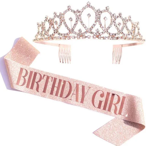 Birthday Girl Sash & Rhinestone Kit - Rose Gold Birthday Gifts Glitter Birthday Sash Birthday Party Favors-2pcs