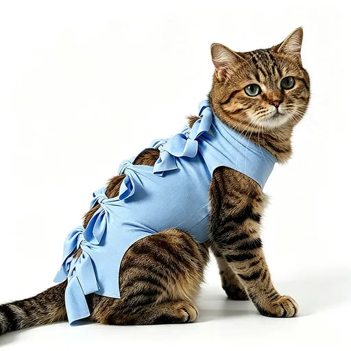 Blue Tie Back Cat Recovery Suit M Size (Approx. 2-4 kg) - Modal Stretch Post Surgery Bodysuit, Breathable Anti Lick Abdominal Cover for Cats and Small Dogs