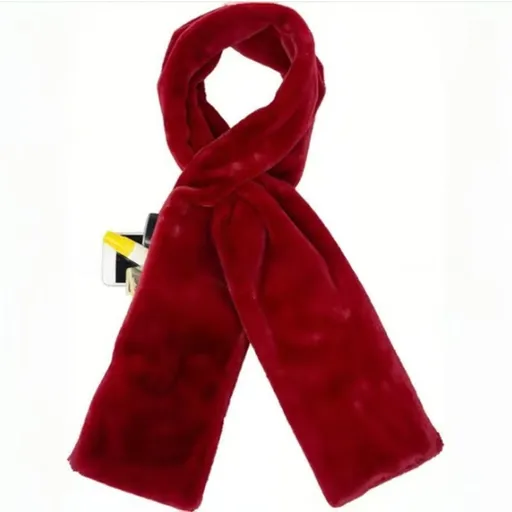 Red Soft Faux Fur Scarf with 15x20CM Hidden Zipper Pocket - Anti-Theft Travel Scarf for Phone, Passport and Essentials