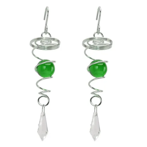 2Pcs Gazing Ball Spiral Tail Wind Spinner Stabilizer Stainless Steel Spiral Wind Chimes for Outside Green