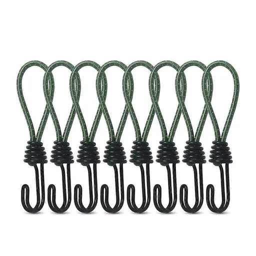 10Pcs Tent Stretch Strap Set Bungee Cords Set with Hooks, Metal Shock Cord Hook - Green