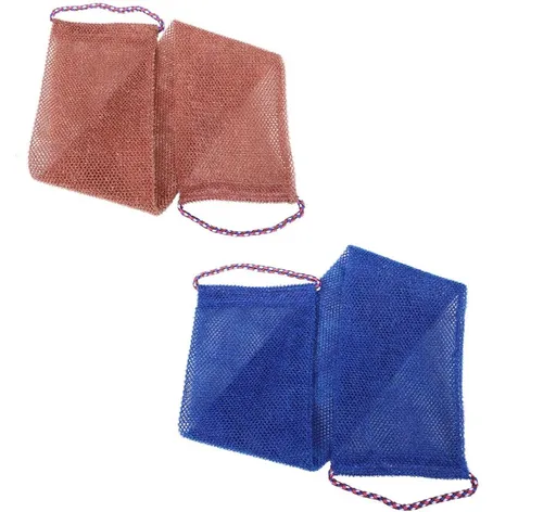 2 Pack African net sponges, African sponge, fast foaming, rough cleaning, lightweight and easy to use, Dark blue, brown, 75 x 14 x 0.5 cm