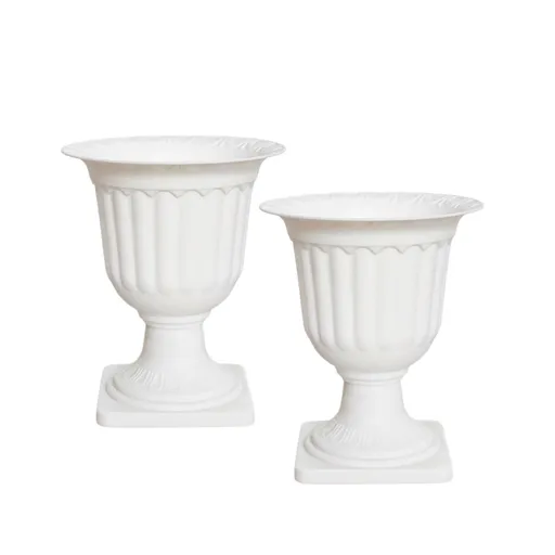 White Urn Planter Flower Pots, Classic Plastic Tall Planter, Wedding Party Porch Front Door Decorative 2 Pack A