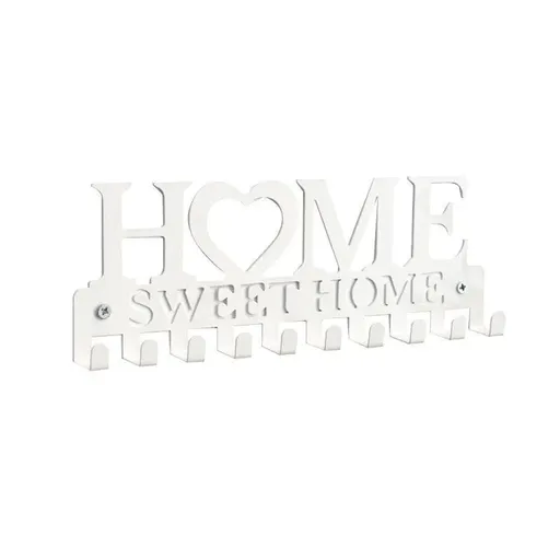 Retro Metal Iron Wall Hanging Mounted 10 Key Hooks Storage Holder Hook Rack - White