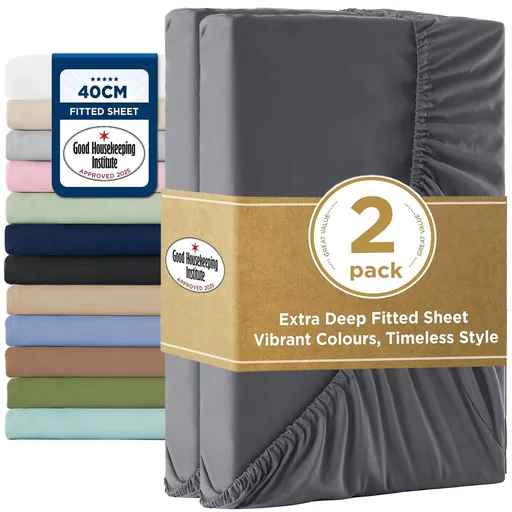2000TC Hotel Quality Fitted Sheets - 2 Piece Fitted Sheets -Breathable Bedding - Wrinkle, Fade, Stain Resistant- 16inch/40cm Deep Pocket Fitted Bed Sheets-Wrinkle and Fade Resistant,(Dark gray,King)