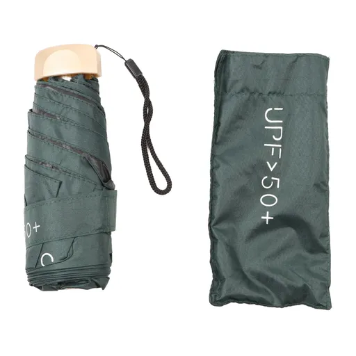 6 Ribs Umbrella Sun Protection UPF50 Impact Cloth Portable Folding Umbrella for Sunny Rainy Dark Green