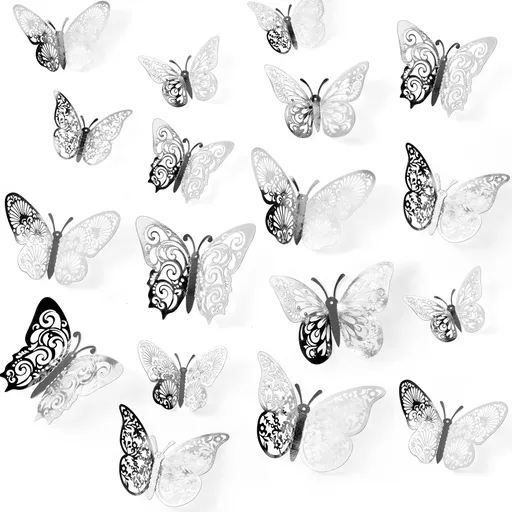 72 Piece 3D Butterfly Wall Decor Shiny Paper 3 Sizes Silver