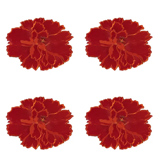 4 Pieces Flower Placemat, 3D Flower Placemats, Flower Shape Placemat, Heat-Resistant And Washable Placemat for Dining Table, Tablemats, Red