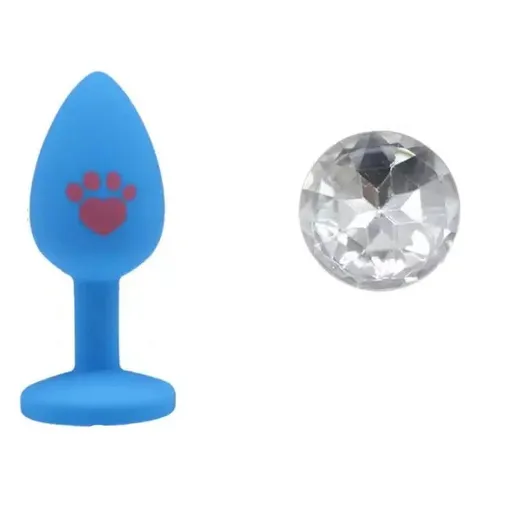 House Of Dasein Beginner Anal Plug Cat's Paw Butt With Detachable Acrylic Diamond For Couples - Blue And White