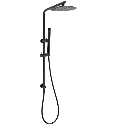 Matt Black Round 250mm Rain Shower Head Brass Handheld Slide Rail Riser Arm Set