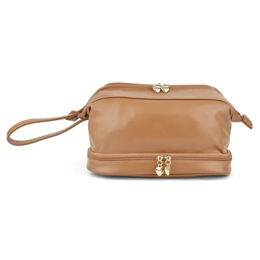 Dajia PU Double Layer Cloud Cosmetic Bag Brown