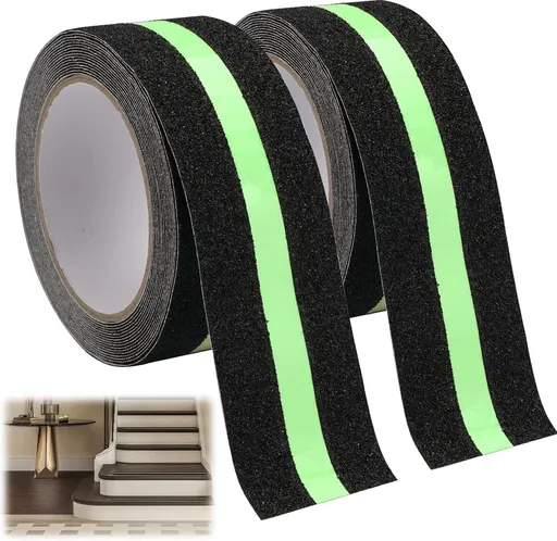 Anti-slip Adhesive Tape - 2 Rolls - Anti-slip Grip Tape - Safety Tape - Stair Tape - Anti-slip Adhesive Tape - Strips with Self-Adhesive - For Stairs Stairs Stairs Decking Indoors and Outdoors - Glows in the Dark - Black - 5 Cm X 5 M