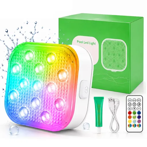 Rechargeable Magnetic Pool Light - IP68 Waterproof Underwater LED Light with Remote Control - 16 Colors 2600mAh Battery for Above Ground Inground Pools - 2 Pack