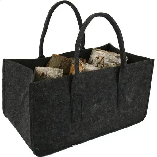 Felt Firewood Carrier Bag with Large Capacity Handles for Log Storage, Fireplaces, Camping and Household Use, Black, 50 x 25 x 25 cm