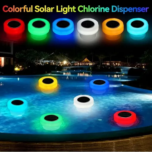 Pool Chlorine Floater, Chlorine Tablet Floater with Solar Light, Floating Chlorine Dispenser Fit 1" and 3" Chlorine Tabs, Adjustable Pool Chlorinator Floater White