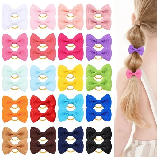 20pcs Baby Girls Hair Bows Ties Mini Boutique Elastic Hair Rubber Ribbon Hair Band Accessories for Kids Toddlers Infants